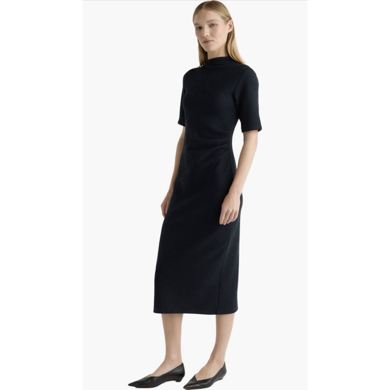 Modern Citizen Womens Evie Dress Size Xl Black Ribbed Knit Short Sleeve